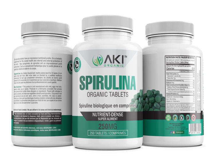 Aki Natural Spirulina 250 Tablets Highly Concentrated