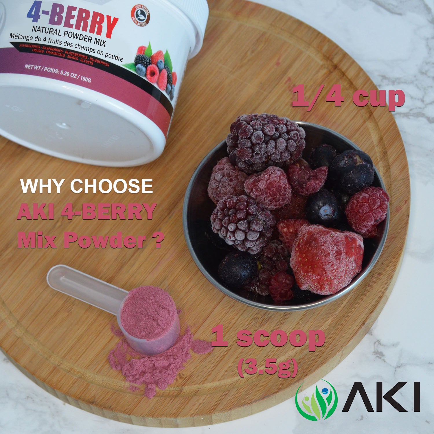 Aki Organic 4-Berry Organic Powder Mix 5.20 oz / 150 g