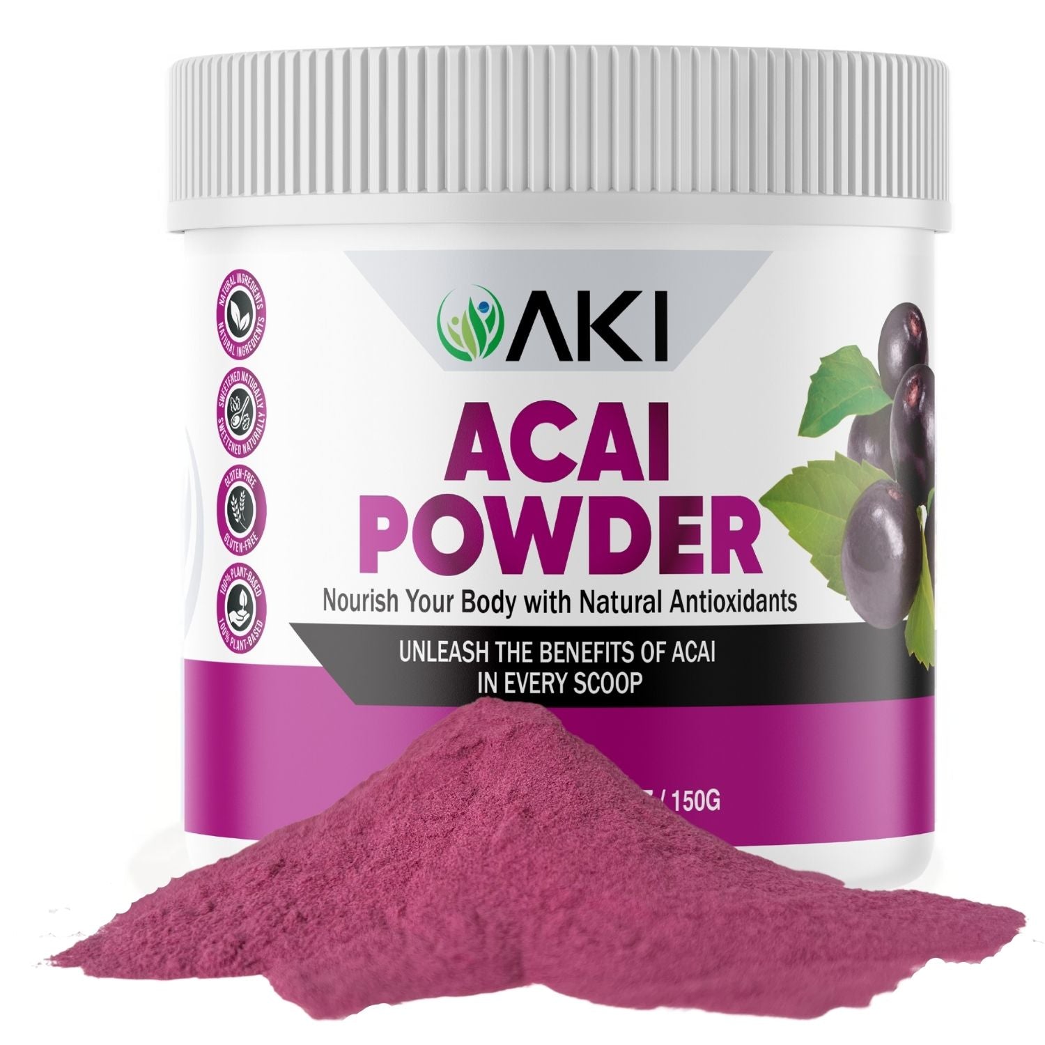 Premium Acai Powder Antioxidant Rich Vegan Non GMO for Smoothies Yogurt Aki Organic