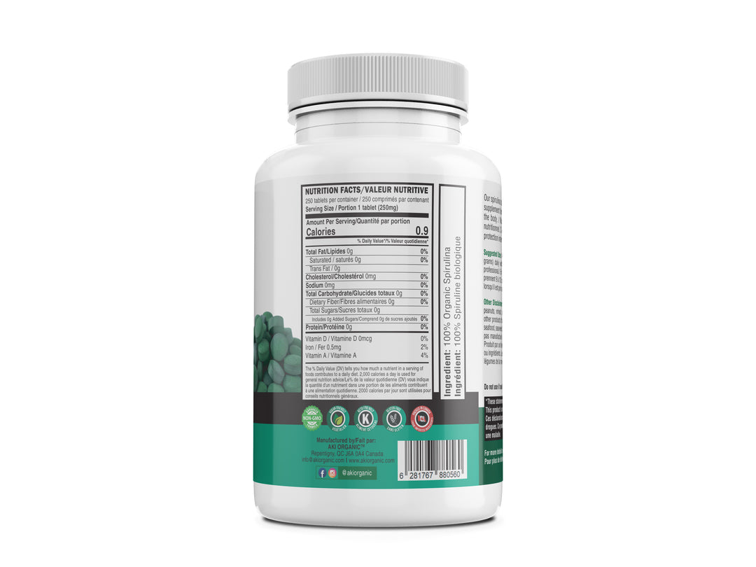 Aki Natural Spirulina 250 Tablets Highly Concentrated